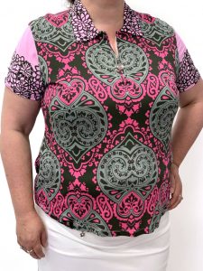 Short Sleeve Pink-Grey Mandala Ladies Glf Shirt